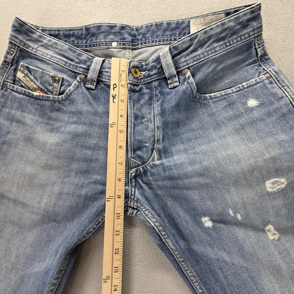 Diesel Jeans Mens 33x32 Blue Larkee Regular Straight Distressed Button Fly 008B4